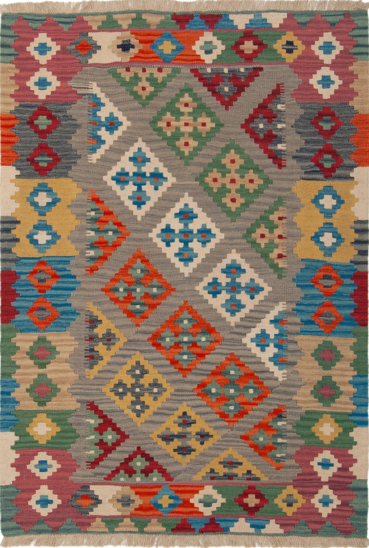 Grand Tapis Kelim Ghashgai Tissé Main - Laine - 211x147 Cm - Orange